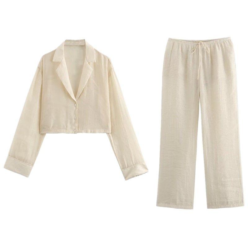 Fashion Style 2024 Summer New Women's Clothing Translucent Vertical Lapel Long Sleeves Short Shirt Pants 3152101