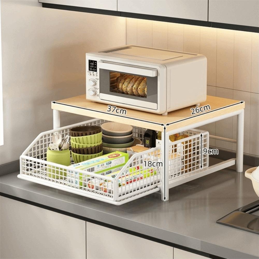 With Drawers Microwave Stand Space Saving Countertop Storage Multi-Appliance Rack Microwave Rack Home Organization