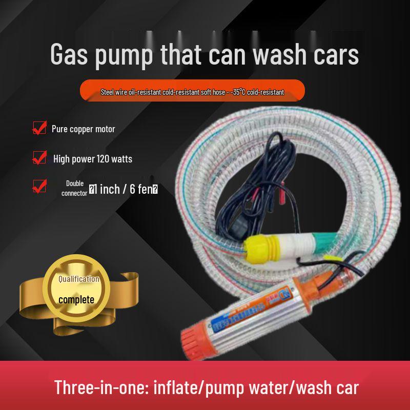 12V/24V Diesel Electric & Fuel Oil Pump with Nozzle - Self-Priming Submersible Siphon Water Pump