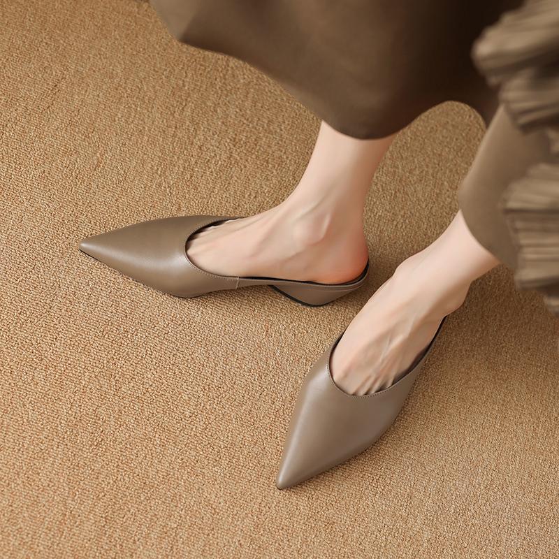 Fashion 2025 Summer Women Shoes Genuine Leather Pointed Toe Women Sandals Solid Modern Sandals for Women Shaped Heel Women's Mules Shoes