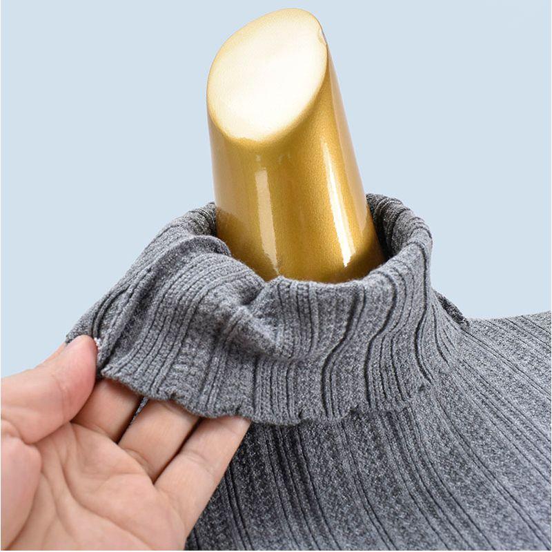 Pile Collar Pure Color Long Sleeves Silm Bottoming Shirt Knitting Sweaters Women's Clothing Soft Glutinous Plaid Stretchy Underwear