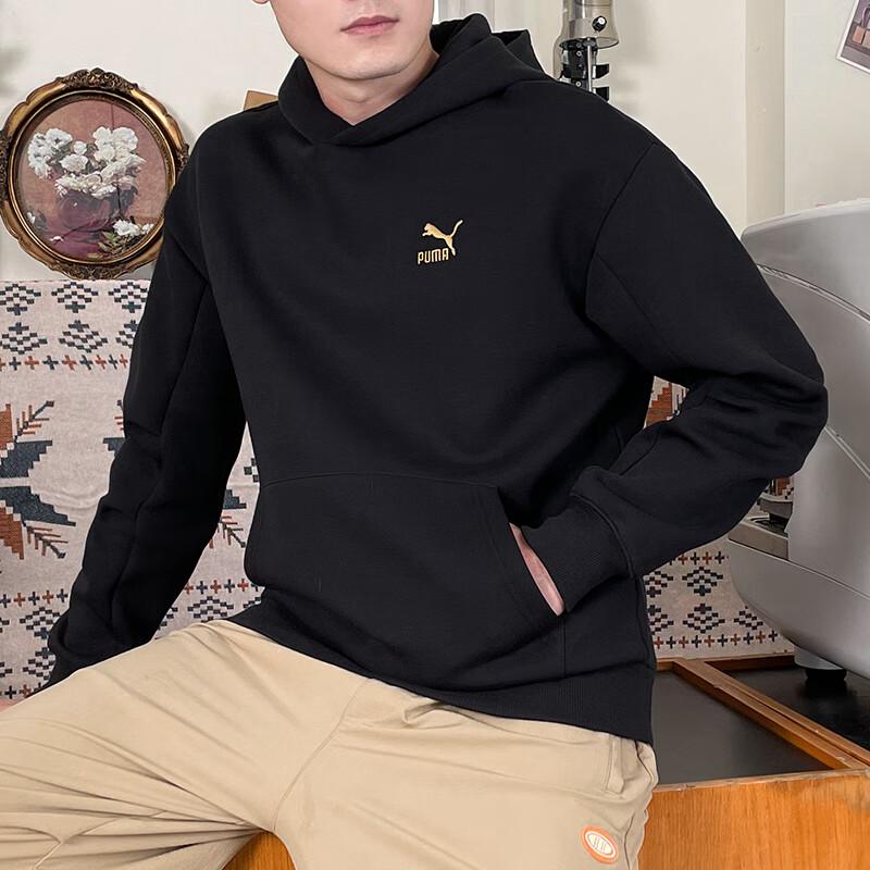 Puma Письменный логотип с узором из дышащего свитера с капюшоном в винтажном стиле унисекс толстовки черного цвета 625255-01