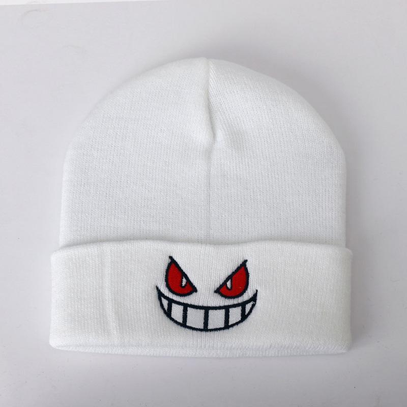New Animation Cartoon Geng Gui Big Mouth Red Eyes Embroidery Autumn and Winter Wool Knitted Hat Pullover Thermal Hat