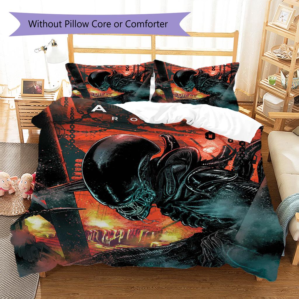 Aliens Pattern Bedding Quilt Set Quilt Cover Pillowcase Home Decoration Gift (1 * duvet cover + 2 * pillowcase, without core)