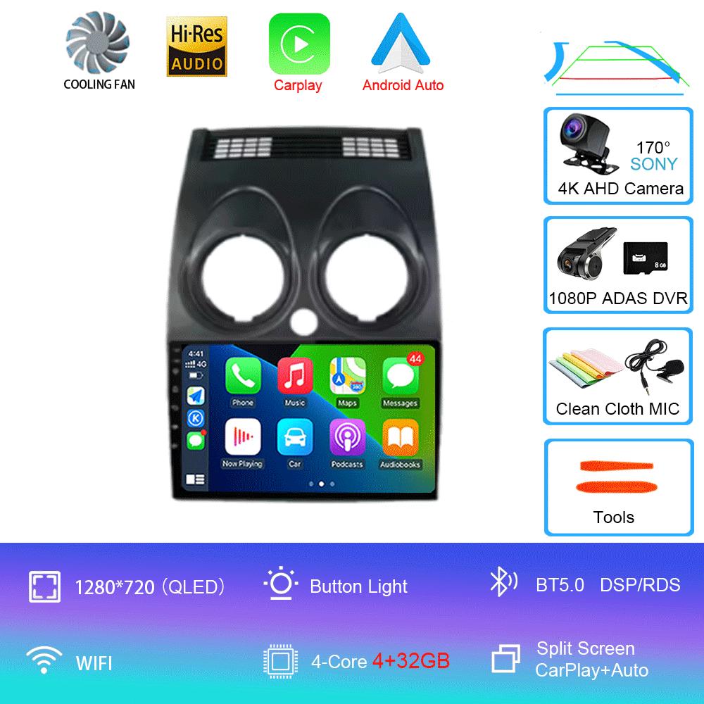 Автомобильное радио для Nissan Qashqai Rogue 2008-2013 Android 14 мультимедийный проигрыватель GPS навигация Carplay Android Auto 4G WIFI