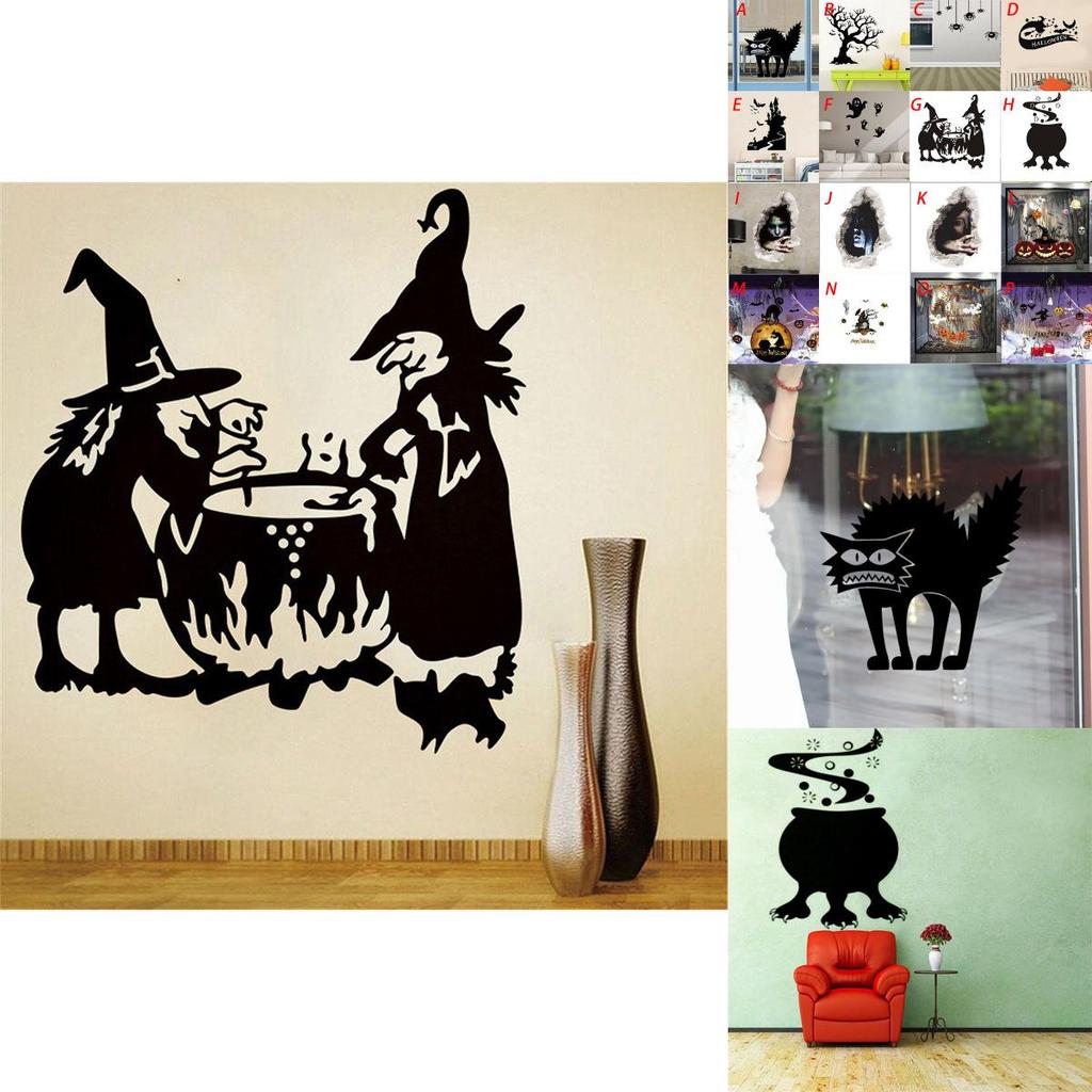 Removable Halloween Diy Wall Stickers With Fire Retardant Pvc Pumpkin Witch Decal