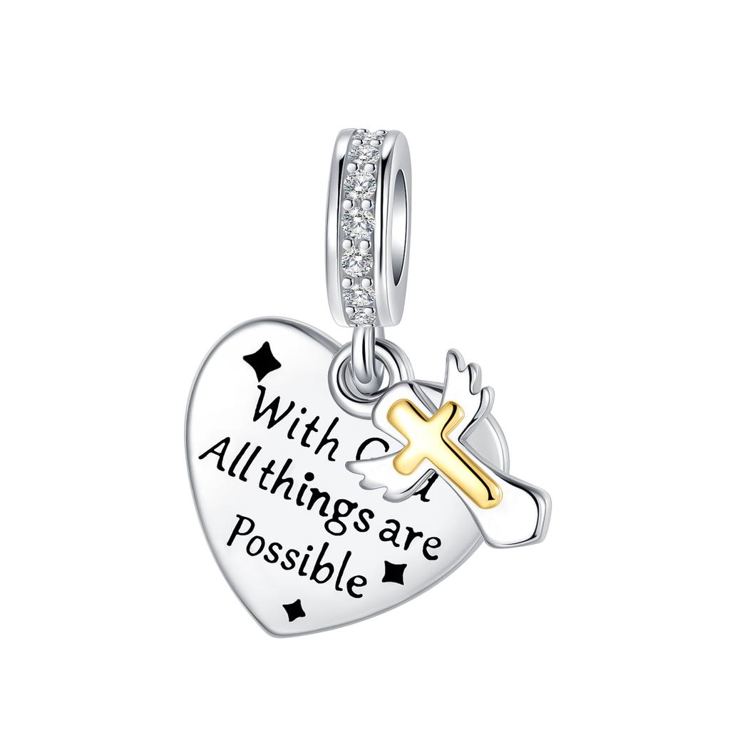 Copper Wings Sister Cross Pendant Charms Fit Original 4Mm Aperture Bracelet Charm Beads Necklace Diy Female Jewelry