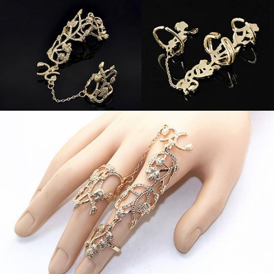 Fashion Women Flower Rose Chain Link Finger Slave Ring Bride Wedding Jewelry ARI