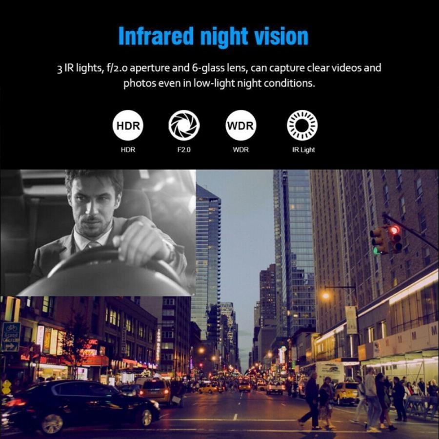 Автомобильный видеорегистратор HD с 2 объективами, скрытая видеорегистратор для вождения автомобиля, 3,0-дюймовый IPS-камера, рекордер ночного видения, G-сенсор, циклическая запись видеорегистратора