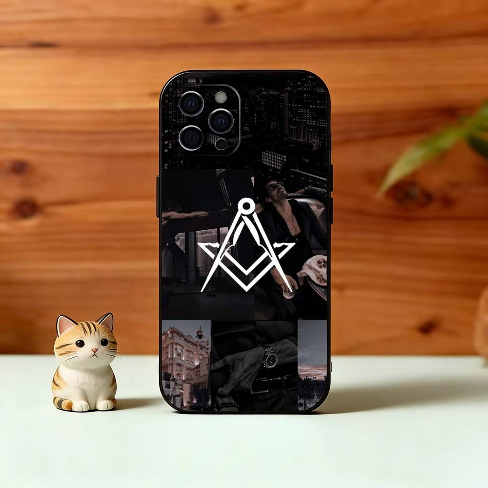 Чехол для телефона с символом масонства F-Freemasonry Для iPhone 17, 16, 15, 14, 13, 12, 11 Plus, Pro Max, Другие Мягкий Черный Чехол