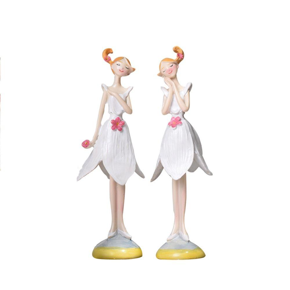 2pcs/set Nordic Angel Girl Figurines Angel Girl Resin Craft Sisters Flower Girl Ornament Standing Position Sitting Position