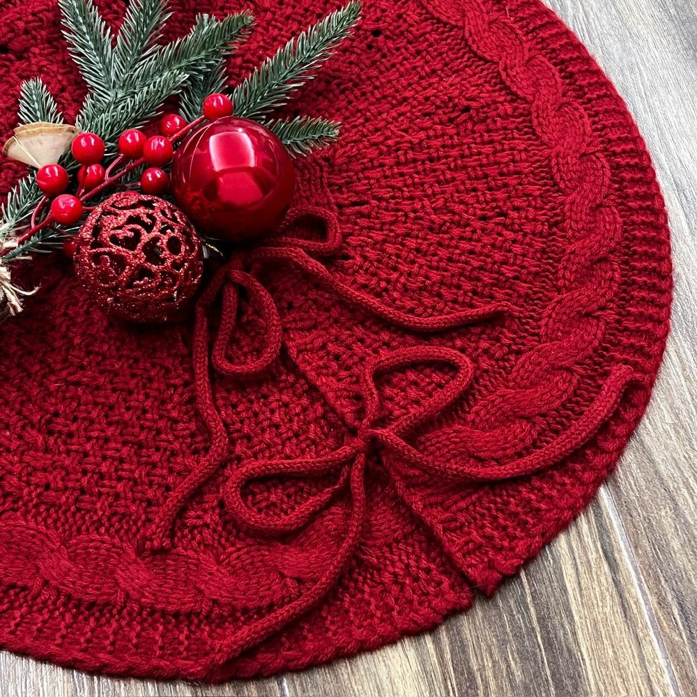 Household 18 in Knitted Christmas Tree Skirt Red/White Round Christmas Tree Mat Polyester Christmas Tree Carpet Shopping Mall