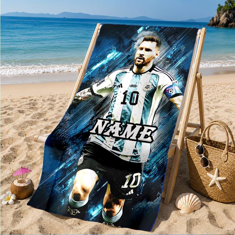 Custom Name Me-ssi football Beach Towel Microfiber Beach Towel, Lightweight and Quick-Dry, for Summer Travel, Swimming Pool Gift