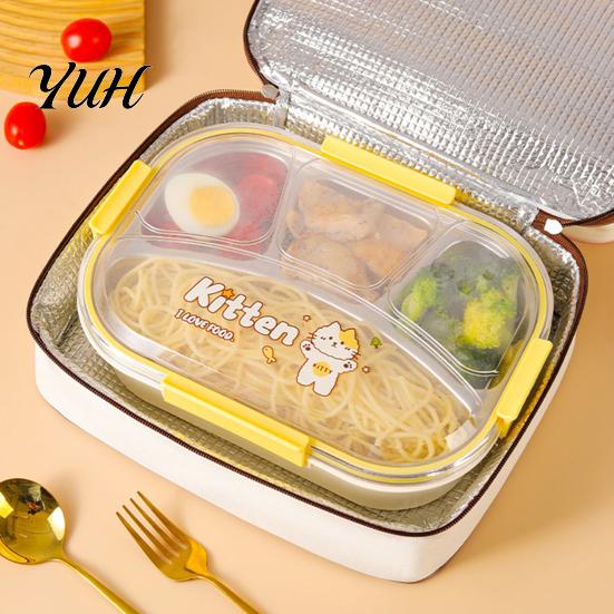 Reinforced Handle Meal Tote Insulated Square Flat Lunch Bag, Thickened Aluminum Foil Lining Box, Compact Carrier for Work Durable Oxford Cartoon Print