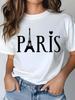 Графичная футболка Paris для женщин, повседневная футболка с коротким рукавом, 1 шт., 100% плотный хлопок, удобный круглый вырез, мягкие очаровательные футболки, топы
