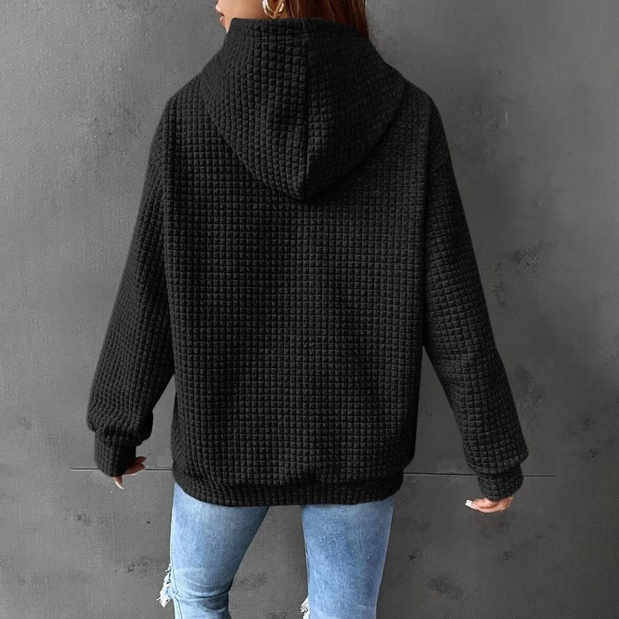 Осенне-зимний однотонный вафельный свитер с длинными рукавами и круглым вырезом, однотонный топ