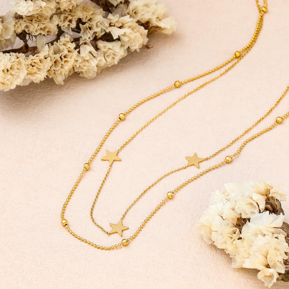Fenny Non Tarnish Fashion Elegant Double-layer Pentastar Necklace Statement for Sweater Chain Stainless Steel Jewelry