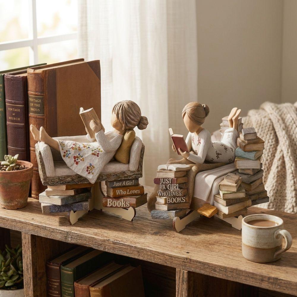 with Stand Book Lovers Statues 2D Flat Printed Reading Tabletop Sign Study Room Decor