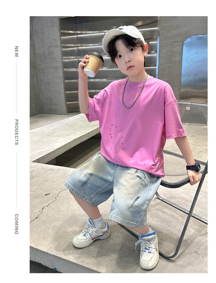 Boys' Summer Dress Set 2026 New Style Big Boys' Summer Loose Thin Short Sleeve Children's Korean Style Pi Handsome Top