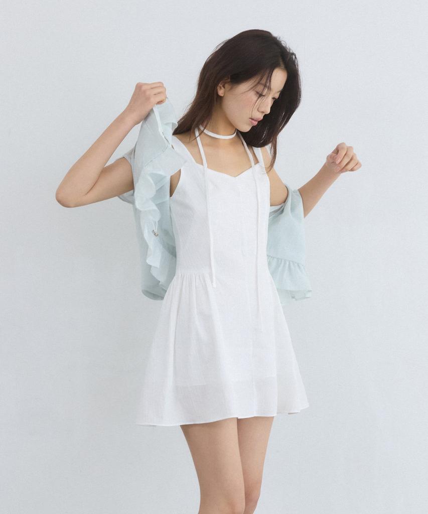 Adowl Fit Flare Sleeveless Mini Dress - White