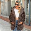 Женское флисовое пальто с леопардовым принтом, зимне-осеннее пальто, повседневная куртка с капюшоном, мягкий теплый пушистый кардиган с открытой передней частью, верхняя одежда с карманом