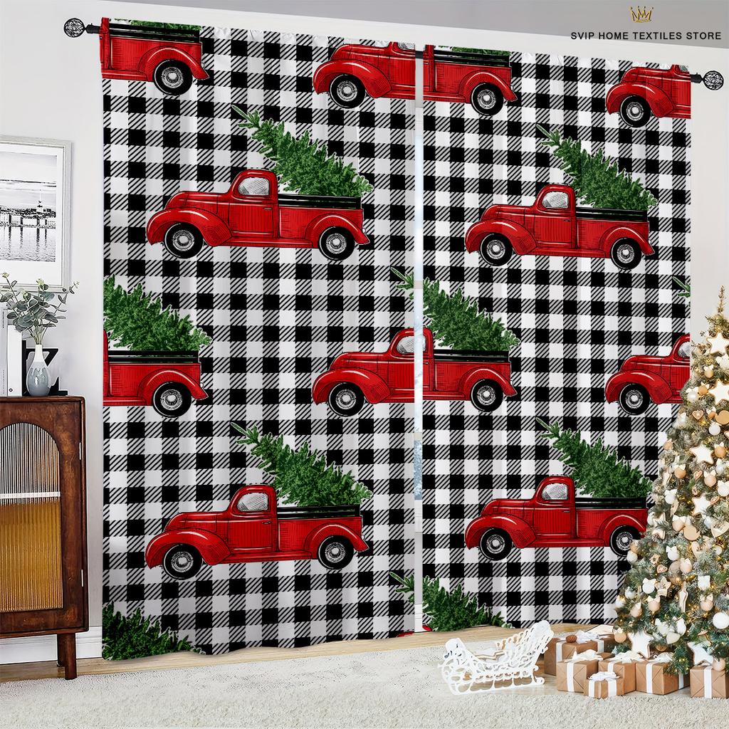 Santa Claus Snowman and Snowflake Red Print Curtains, Bedroom, Living Room, Kitchen, Holiday Party, Decorative, 2 Pcs