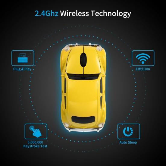 Cartoon Mini Car Wireless Mouse Ergonomics Cozy Grip 1000 DPI Plug-Play Mute Optical Mouse Battery Powered Laptop Tablet Mouse Computer Accessories