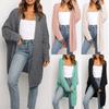 Autumn and Winter Medium Long Solid Colour Long Sleeve Pocket Loose Cardigan Knitted Sweater