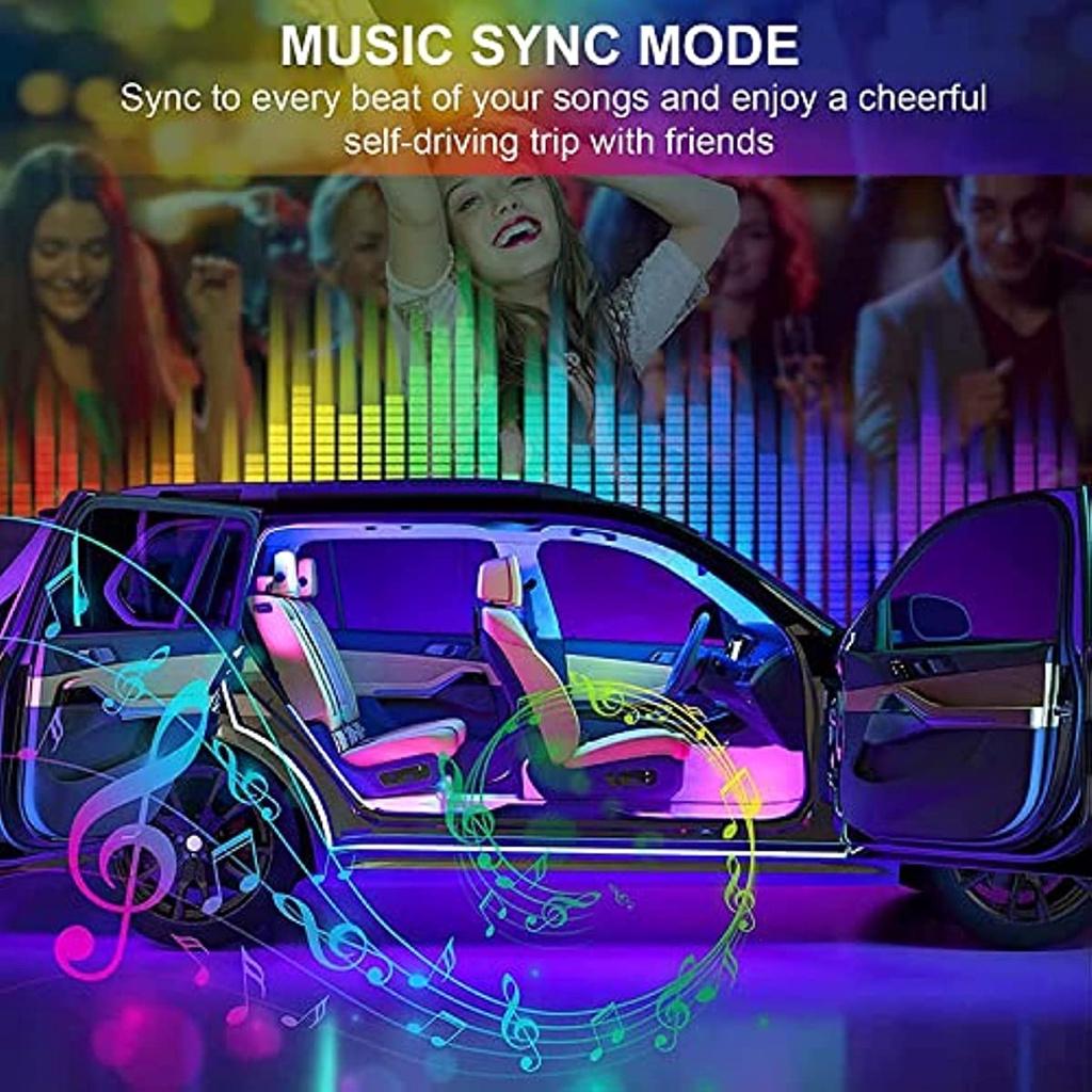 Комплект светодиодных лент для салона автомобиля, светодиодная лента Ambient RGB, атмосфера, декоративная лампа для автомобиля с музыкальным приложением Bluetooth, пульт дистанционного управления, водонепроницаемый, умный
