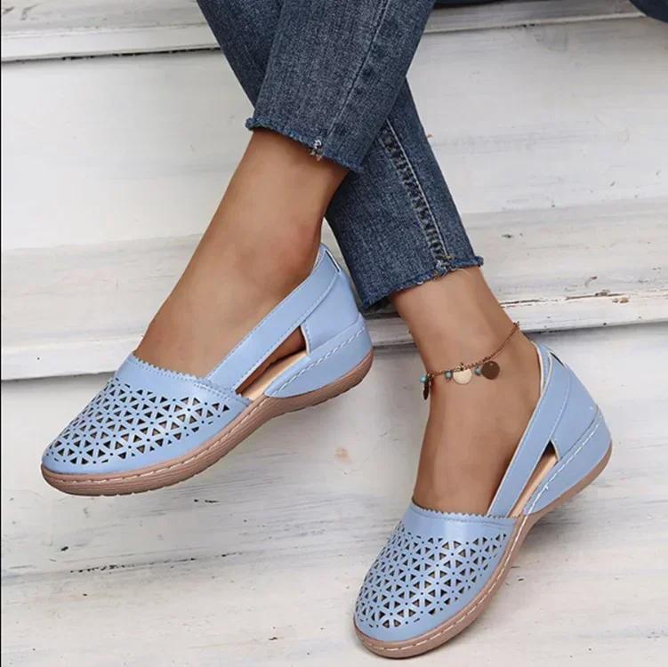 Women's Sandals 2024 Summer Handmade Ladies Shoes Leather Breathable Sandals Women Flats Retro Style Cusomized Support Slipper