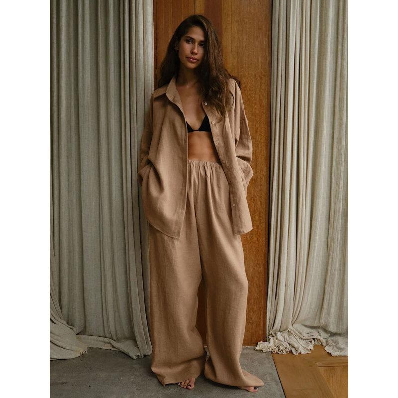 Tooxika Ladies Новый свободный комплект из хлопковой рубашки и широких брюк