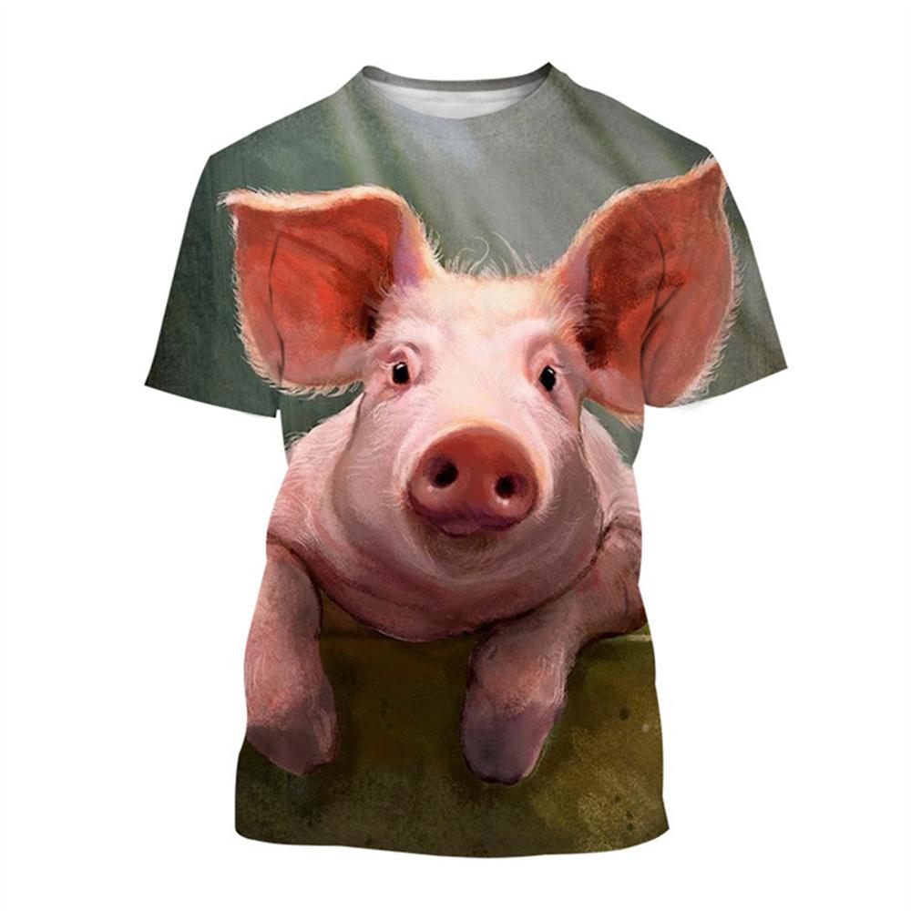 Guitar-Playing Pig 3D Printed Men's T Shirts Funny Summer Animals O-Neck Short Sleeve Casual Comforts Tees Shirt Kid Tops Women