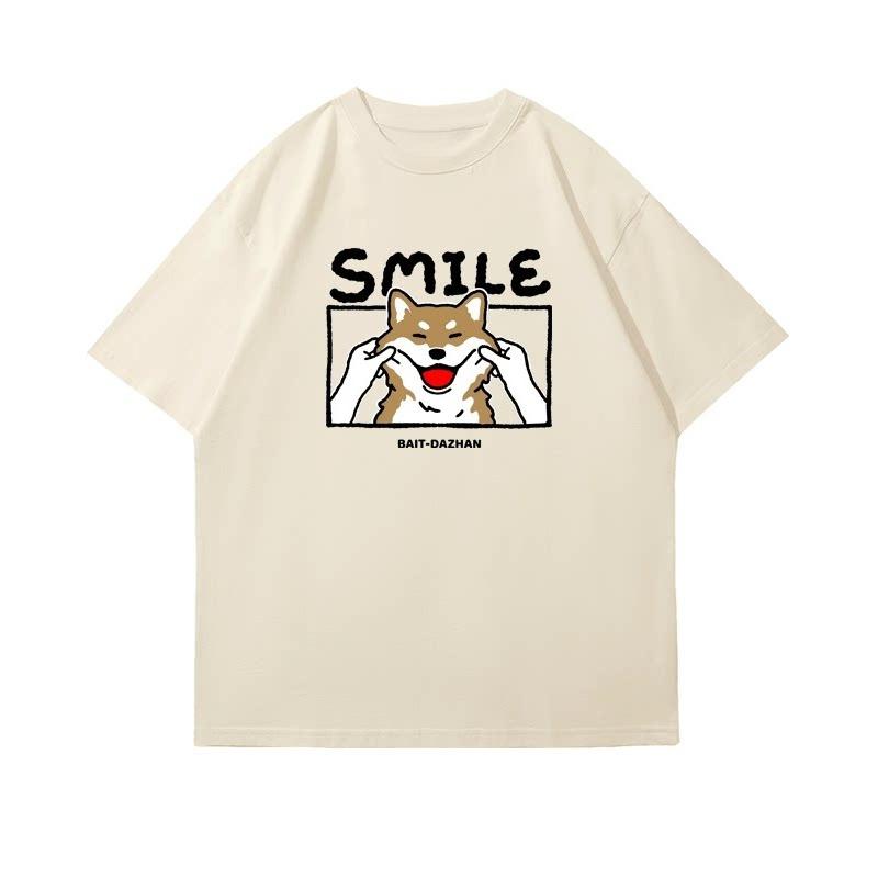 New Japan And South Korea Summer New Smile Face Shiba Inu Printed Shortsleeved Tshirt For Unisex And Unisex With All Tops