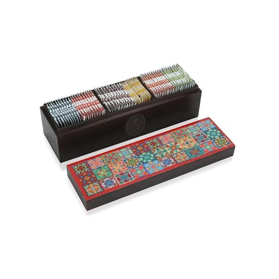 Octavius Assortment of Fine Black & Green Teas- 60 Enveloped Teabags In Tile Motif Wooden Gift Box | Gifts for Men & Women