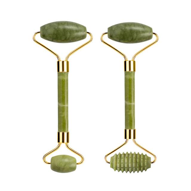 2pcs Natural Xiuyan Jade Stone Roller Gua Sha Board Set Gouache Scraper Acupuncture Spa Facial Scraping Massager Beauty Tools