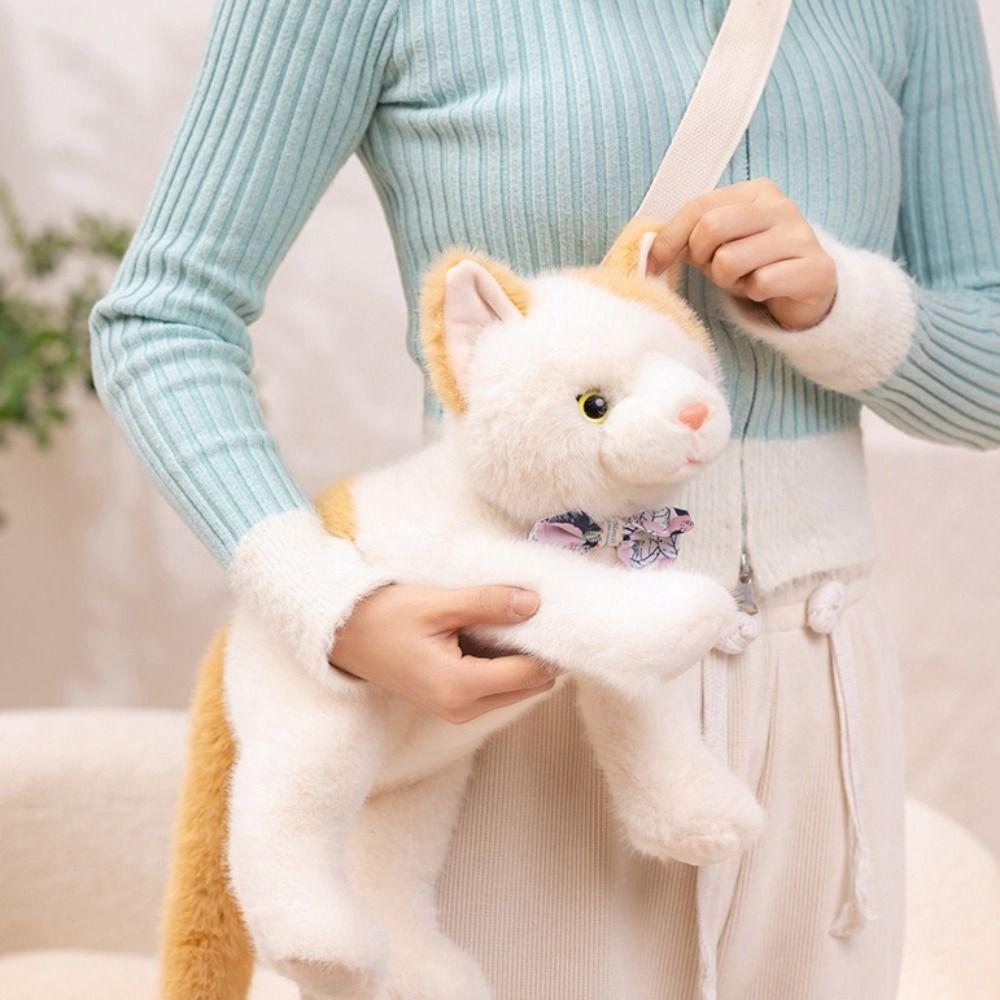 Fluffy Realistic Plush Cat Toys Soft Cat Plush Shoulder Bag Soft Cat Stuffed Toy Children Girl