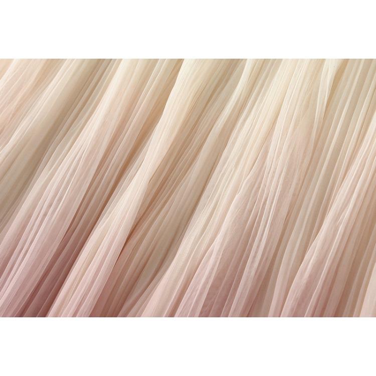 Spring and Summer Women's Skirts Elegant Temperament Gradient Color Pleated Half-body Skirt Long Skirt High Waist A-line Skirt