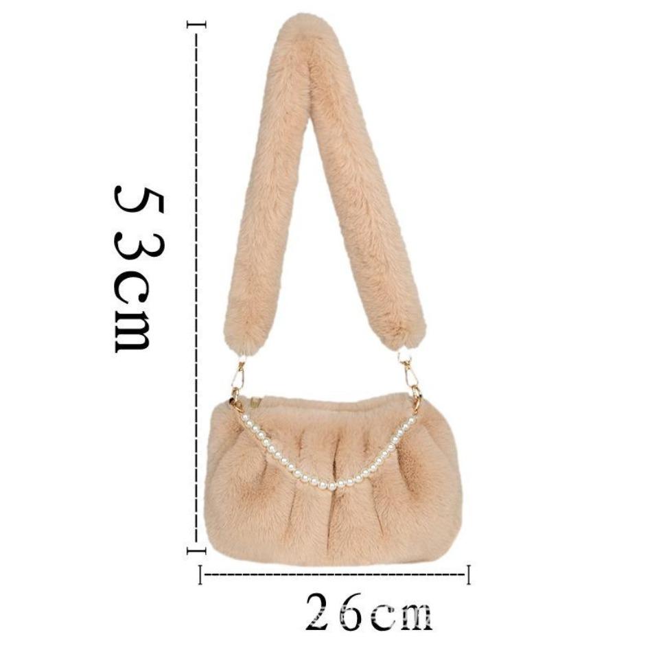 1 шт. Женская новая мятая маленькая квадратная сумка через плечо, сумка подмышку из мягкого плюшевого меха, элегантная женская сумка с жемчужной цепочкой
