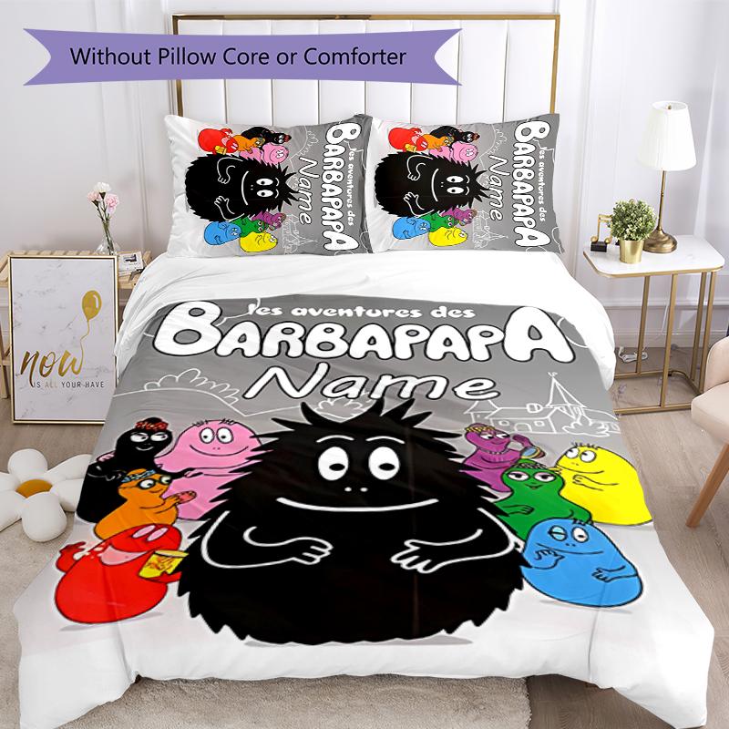 3pcs Custom Name Barbapapa Bedding Set Duvet Cover Closure Includes 1 Duvet Cover & 2 Pillowcases for All Seasons Bedroom Decor