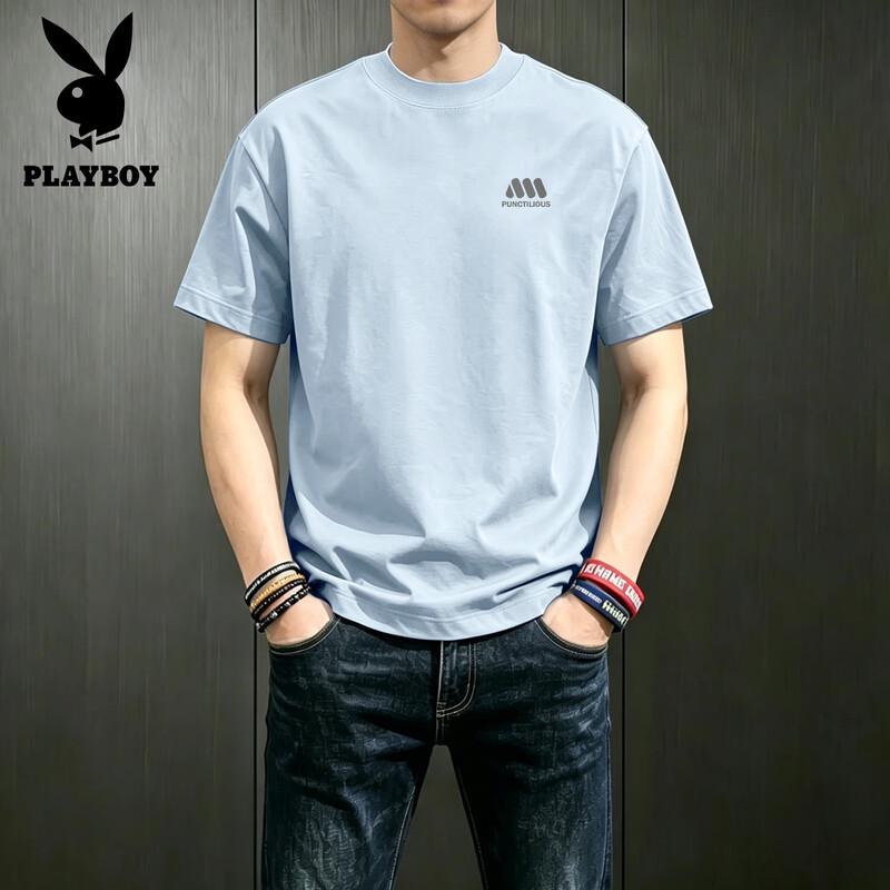 PLAYBOY Мужская повседневная футболка оверсайз с коротким рукавом из чистого хлопка