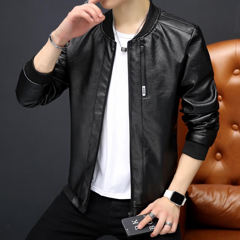 Spring and Autumn Baseball Collar Casual Jacket Youth Slim Washed Leather Jacket Fashion