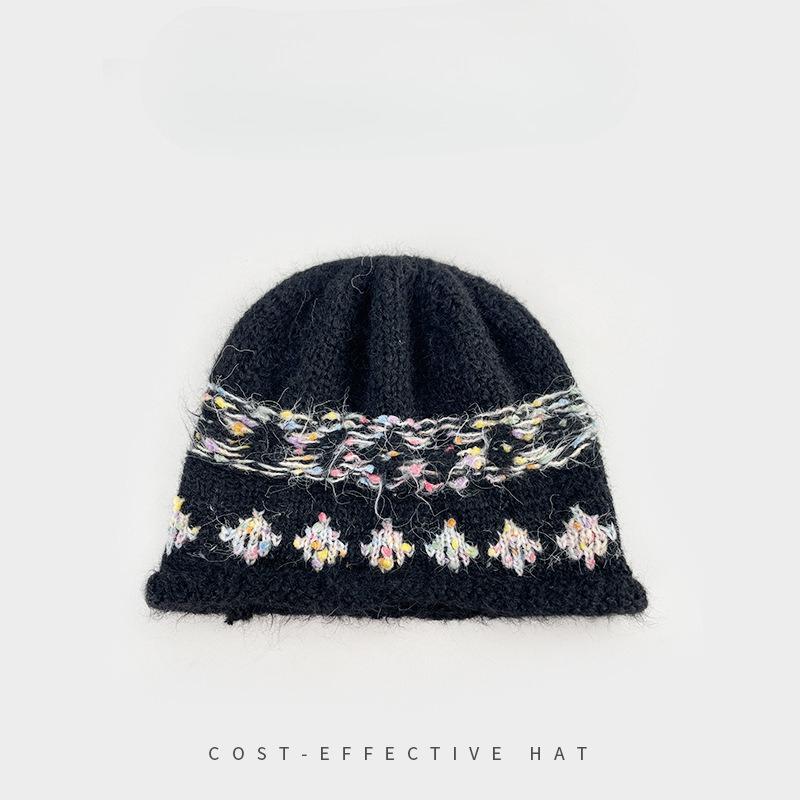 Корейская ретро жаккардовая вязаная шапка в стиле Fair Isle для женщин, зимняя теплая повязка на голову для защиты ушей, холодная шапка, подчеркивающая лицо, маленькая шерстяная шапка