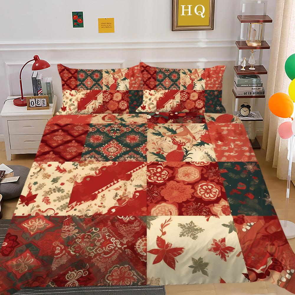 Рождественская печать 3D-печать Полиэстеровая наволочка Пододеяльник Набор из двух или трех предметов