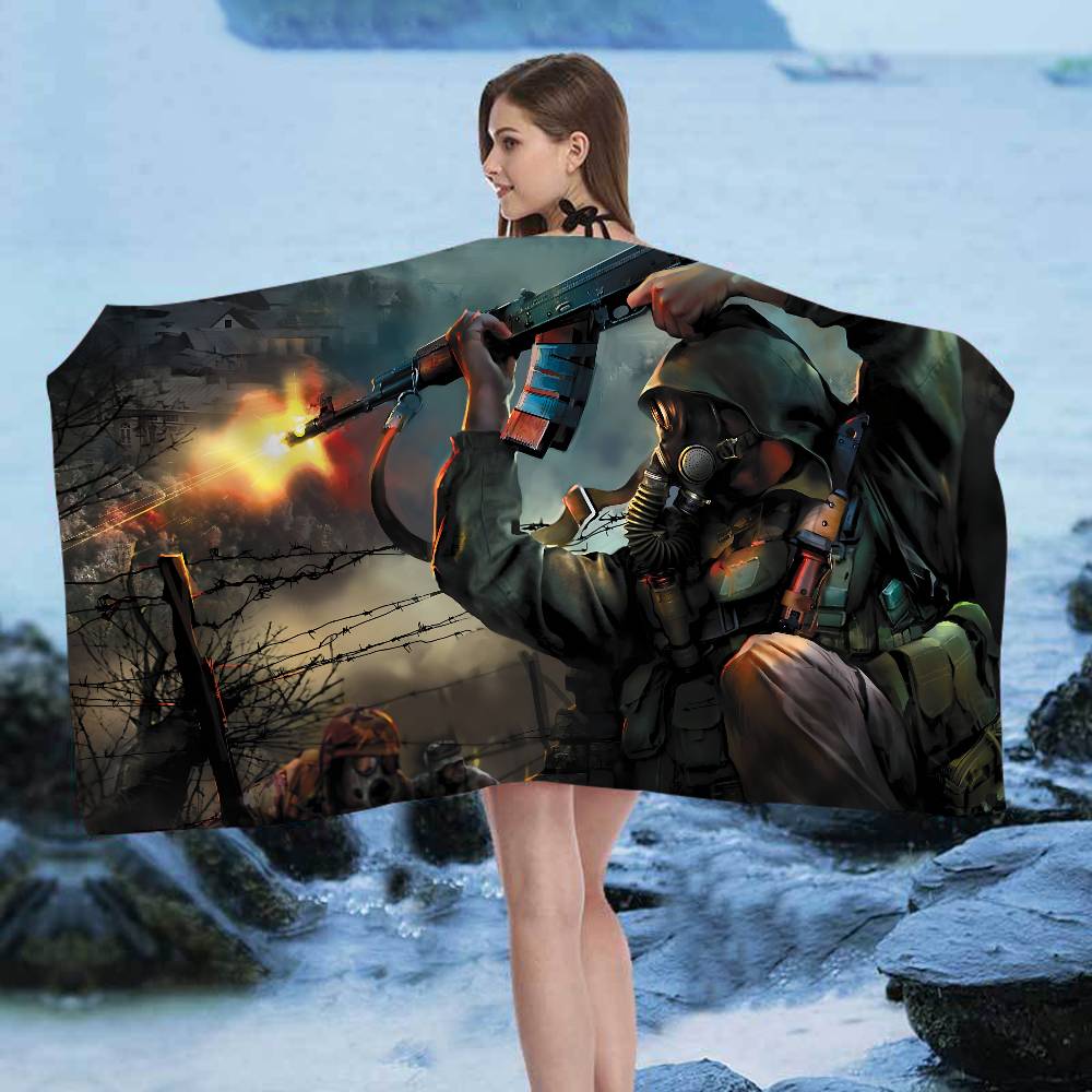 Horror Game S-Stalker Anime Beach Swimming Towel Soft Absorbent Washcloth Children's Gifts for Kids Travel Camping Gym