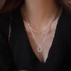 Elegant Double-Layer Silver Necklace for Women - Luxurious Hollow Square Design Clavicle Chain