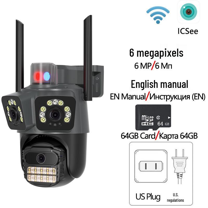 Wireless PTZ Camera with Triple Lens & Screen for Home Network Monitoring