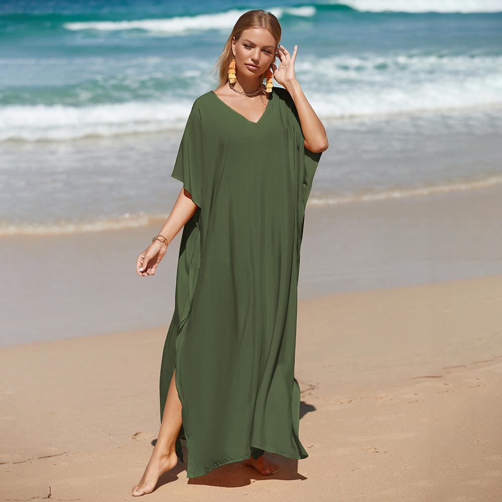 Women's Beach Cover Up Loose Plus Size Bohemian Long Dress Bikini Outer Shirt