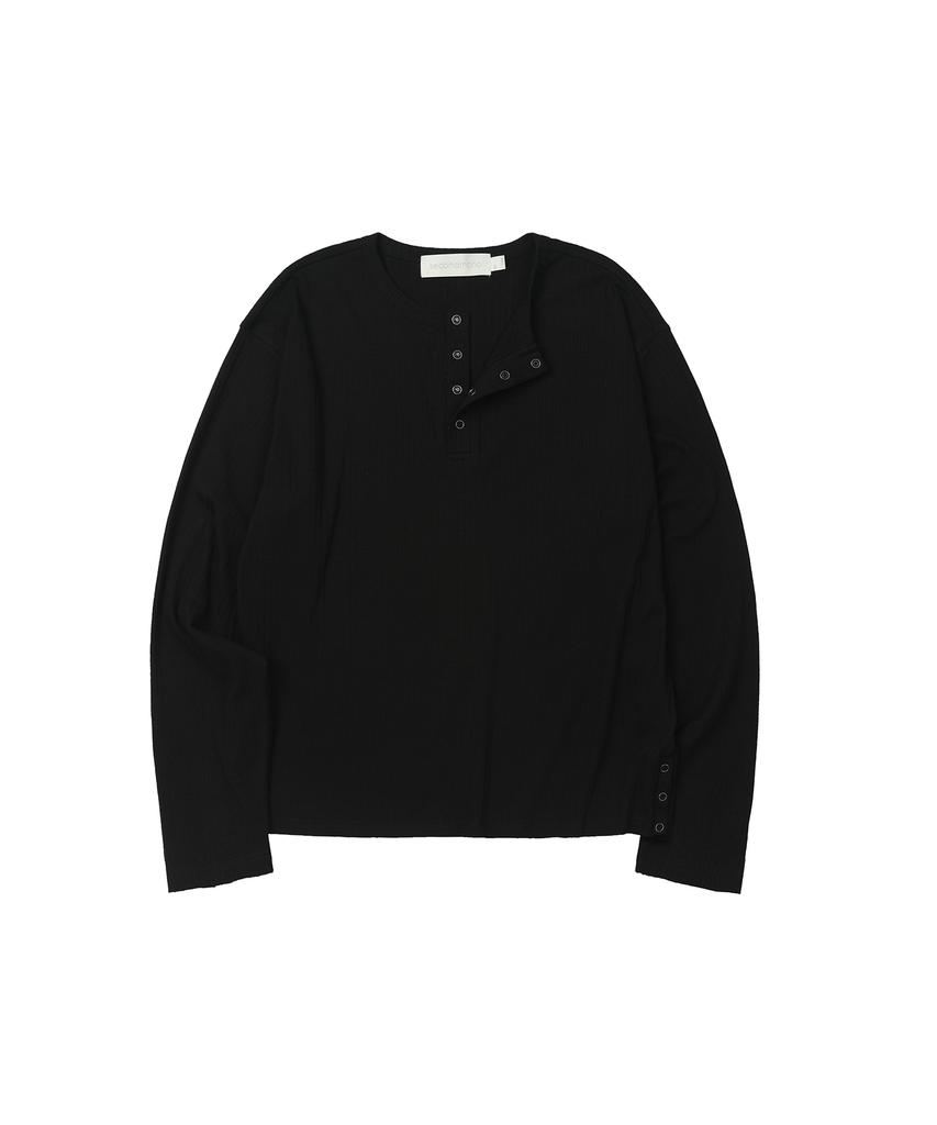 Sekeonmonollogeu Ребристый Хенли Вязаный С длинным рукавом [Черный]_Sets044Black