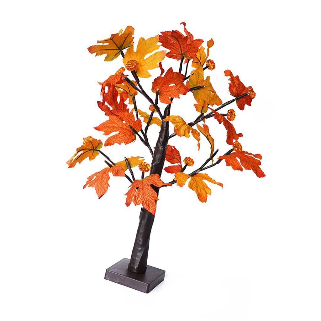 24in Fall Maple Tree with 24 LEDs Timer Pumpkin Decoration Removable Base Soft Light Lighted Leaf