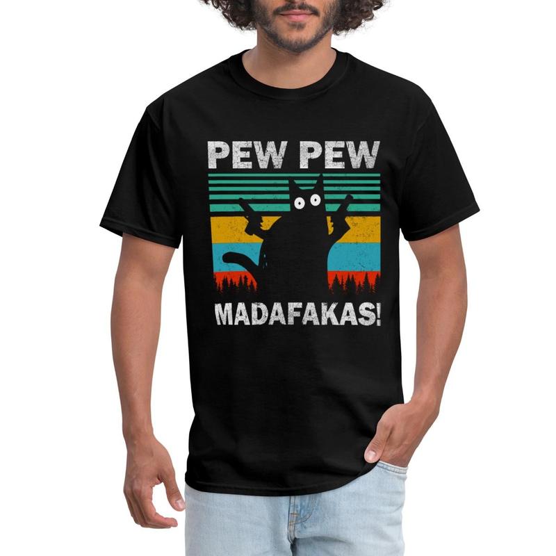 Pew Pew Madafakas Funny Vintage Cat Unisex T-Shirt